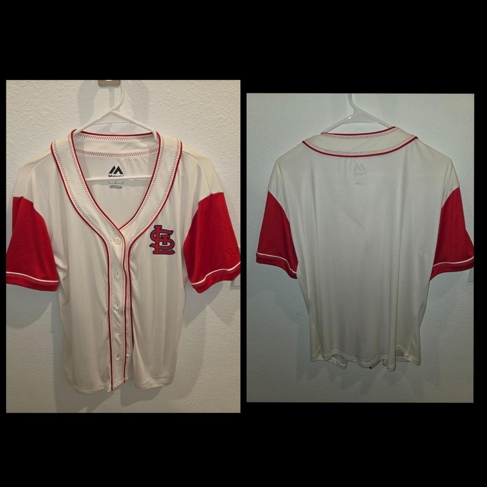 Majestic St Louis Cardinals Womens Baseball Jersey White Red Large MLB Shirt